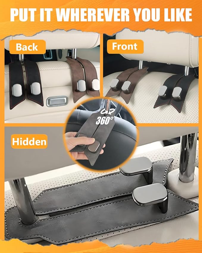 Purse Hook for Car, Car Hooks for Headrest Universal Purse Holder for Car, Bling Car Seat Hooks for Headrest, Car Seat Back Storage Hook (2 Pack, Gray) - Image 3