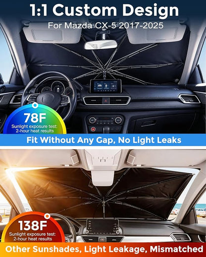 Weektic Custom Windshield Sun Shade Umbrella for Mazda CX-5 2017-2026, [Double Thickened Ice Crystal Coating] Sun & Heat Protection, Keep Vehicle Cool & Protect Interior - Image 2