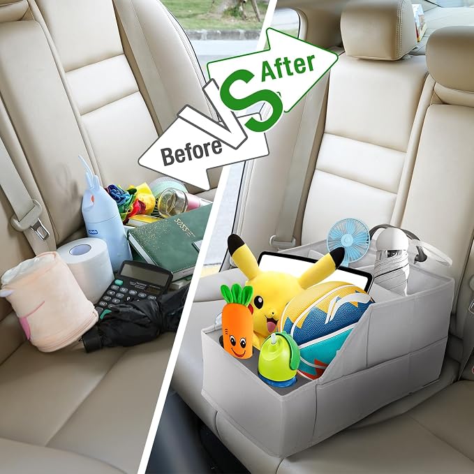 MULISOFT Car Seat Organizer- Backseat Car Organizer with 12 Storages Compartments and 2 Cup Holders, Organizers and Storage, Front Seat for Travel Kids,Pure Gray - Image 5