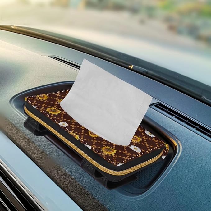 Biyejit 2 Pack Car Tissue Holder, Sunflower Plaid PU Leather Tissue Dispenser - Image 5