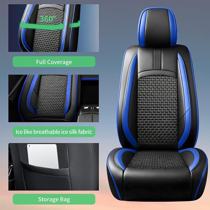 Fit Rogue Car Seat Covers for Nissan Rogue 2014-2024 2025 2026 -Upgraded Premium Breathable Cooling Ice Silk Leather Seat Covers,All-Weather Breathable Seat Cushion Protector,Full Set,Blue - Image 7
