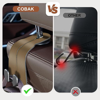 CoBak Purse Hook for Car - Universal Premium Stitched Leather and Aluminum-Magnesium Alloy Double Car Seat Back Storage Hook for Purses, Handbags, Bags (2 Pack),Khaki Beige - Image 3