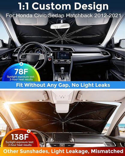 Weektic Custom Windshield Sun Shade Umbrella for Honda Civic Sedan & Hatchback 2012-2021, Double Thickened Ice Crystal Coating Sun & Heat Protection, Keep Vehicle Cool & Protect Interior - Image 2