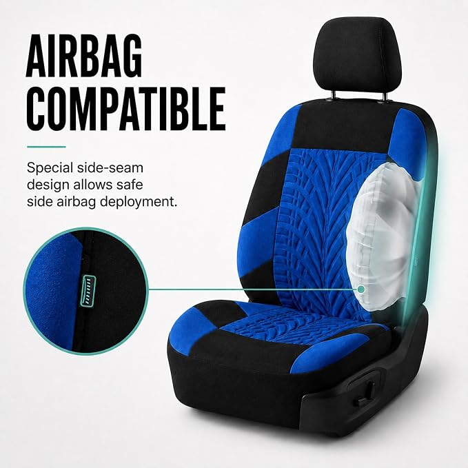FH Group Full Set Travel Master Car Seat Covers, Airbag and Split Rear Car Seat Cover Universal Fit Interior Accessories for Cars Trucks SUV, Automotive Seat Covers, Blue - Image 4