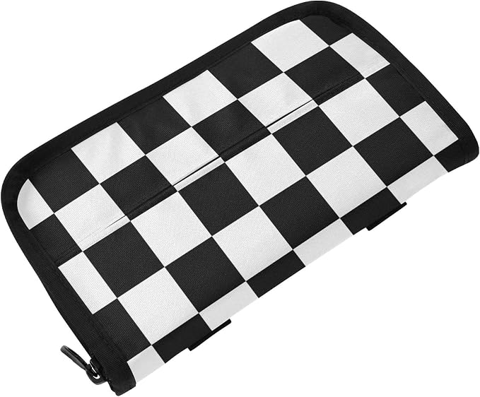 Car Tissue Holder Napkin Box Dispenser Storage Case Sun Visor Mask Holder With Adjustable Straps Reusable Refillable Checkered Black and White by Unknown