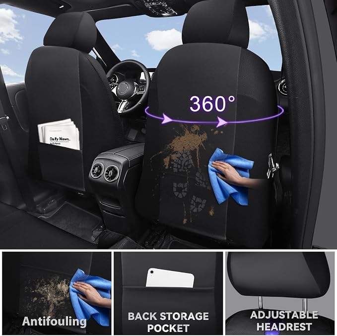 CAR PASS Nappa Leather Car Seat Covers, Water Resistant 3D Foam Faux Leather Seat Covers, Lumbar Support Automotive Seat Covers 2 Front Seats, Comfort & Universal Fit for Cars SUV Truck, Solid Black - Image 2