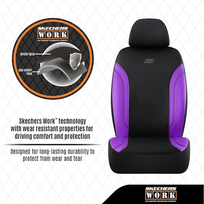 Skechers Work Seat Covers, Leather Car Seat Covers 5-Times Stronger Built-in Webbing, Oxford Fabric Seat Cover Full Sets, Airbag Compatible, Automotive Comfort for Cars, Trucks, SUVs,Purple - Image 4