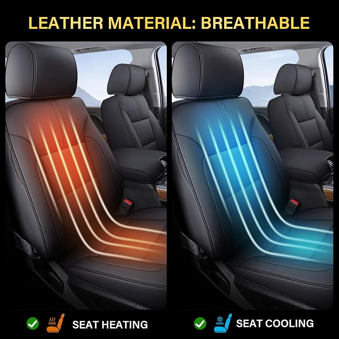 Coverado Chevy Silverado Seat Covers Full Set, Faux Leather Car Seat Covers Fit for 2014-2018 1500, 2015-2019 2500HD 3500HD Chevy Silverado GMC Sierra Crew Double Extended Cab (Black) - Image 7