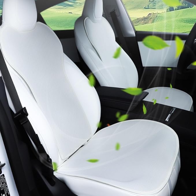 TOPABYTE Seat Cushion Covers Full Set for Tesla Model 3 Highland 2017-2026 | Front Rear Four Seasons Universal Breathable Ice Silk White Back Car Seat Protector Pad Cushion Anti-Slip Mat Accessories - Image 9