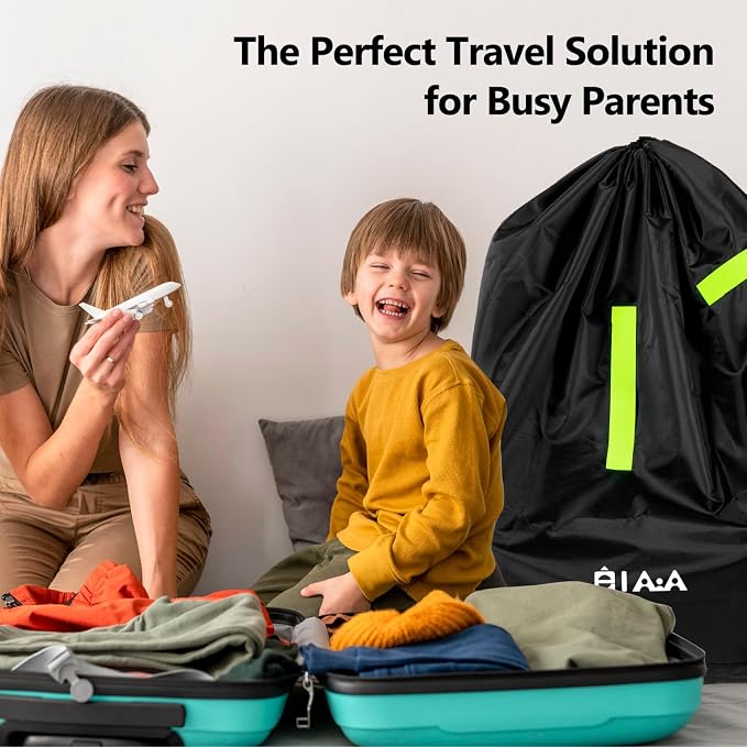 elaia Large Waterproof Car Seat Travel Bag for Airplane with Green Straps | Large capacity waterproof car seat travel bag for airplane with straps. Foldable, durable carseat bag for air travel - Image 7