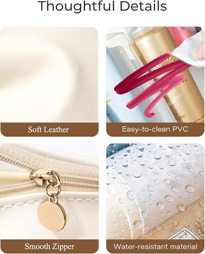 2Pcs Clear Makeup Bags Set, Clear Travel Makeup Brush Holder Leather Makeup Case Toiletry Bag with Zipper Portable Cosmetic Pouch Waterproof Makeup Brush Storage Bag Car Bag for Essentials - Image 6