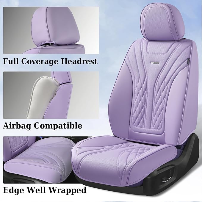 Coverado Car Seat Covers Full Set, 5 Seats Front Seat Cover and Back Seat Covers for Cars, Automotive Seat Covers Leather Waterproof Seat Covers, Purple Car Seat Protectors Universal for Cars - Image 6
