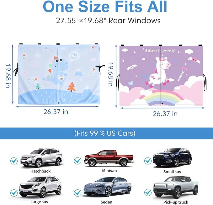2 Pack Magnetic Car Window Shade for Baby, Back Seat, Easy Installation | Equipped with Mesh Storage Pocket on the Bottom, Universal Fit for Most Cars with Cartoon Patterns -for Baby (26.8"×19.7") - Image 5