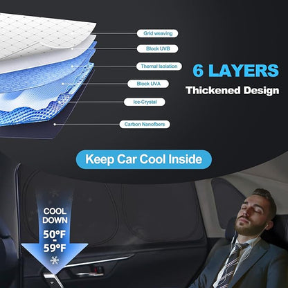 XCBYT 2019-2024 RAV4 Window Shade, 8-Pack Blackout Privacy | 6-Layer blocks heat for lunch breaks, camping. keep full privacy/car cool, Tuck into frames to prevent falling when door open - Image 2