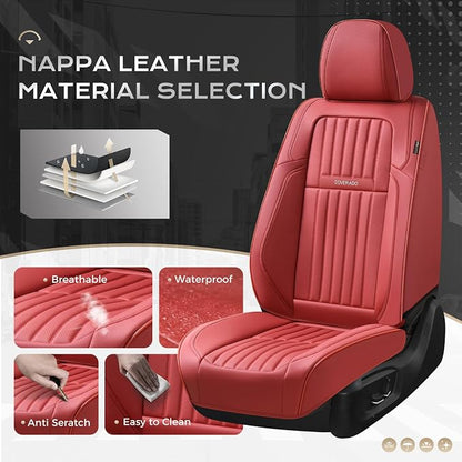 Coverado Car Seat Covers Front Seats, Seat Covers for Cars, Car Seat Protector, 2-Pack Car Seat Cushion Nappa Leather, Waterproof Seat Covers Carseat Cover Universal Fit for Most Cars Trucks(Red) - Image 2