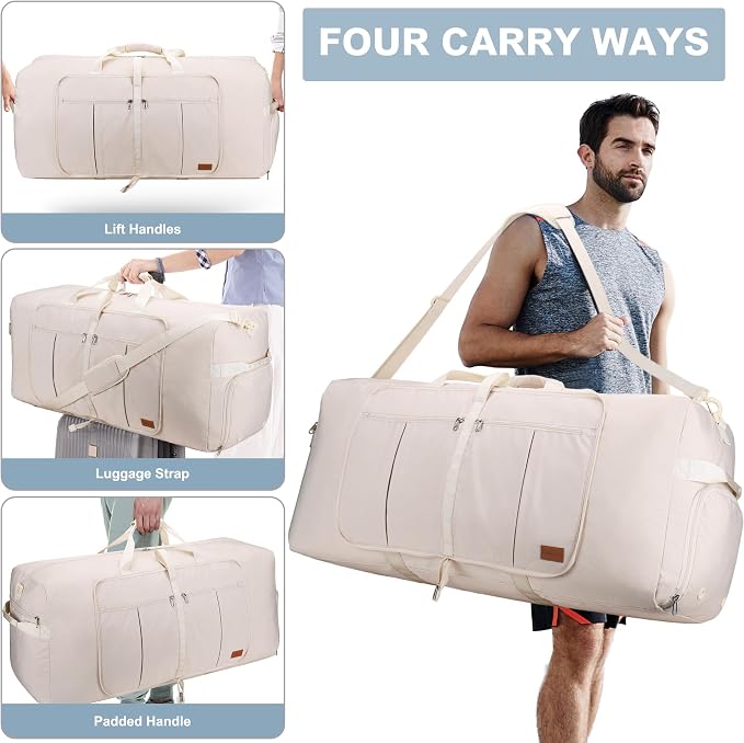 100L EXTRA LARGE Foldable Waterproof Travel Duffle Bag for Men and Women | with Shoe Compartment, Duffel for Weekender Gym Sport, Tear Resistant, Polyester - Image 7