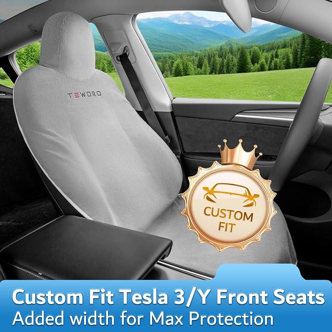 Premium Microfiber Towel Tesla Model Y Juniper/3 Seat Cover, Waterproof | Sweatproof | Machine Washable | Non-Slip, Seat Protector for Tesla Model 3/Y 2016-2026 Interior Accessories - (1Pack, Gray) - Image 3
