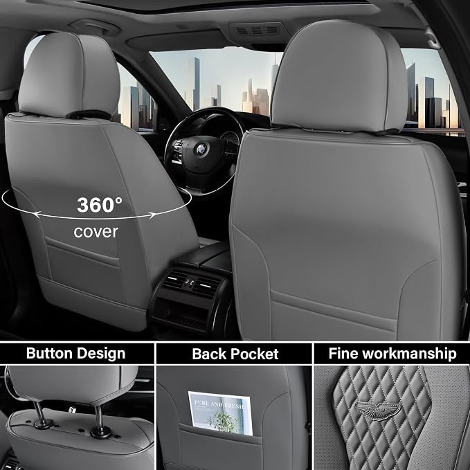 Coverado Seat Covers, Car Seat Covers Full Set, Gray Car Seat Cover, Car Seat Cushion Waterproof, Car Seat Covers Front Seats Back Seat Covers, 8839 Car Seat Protector Universal Fit Most Cars - Image 5