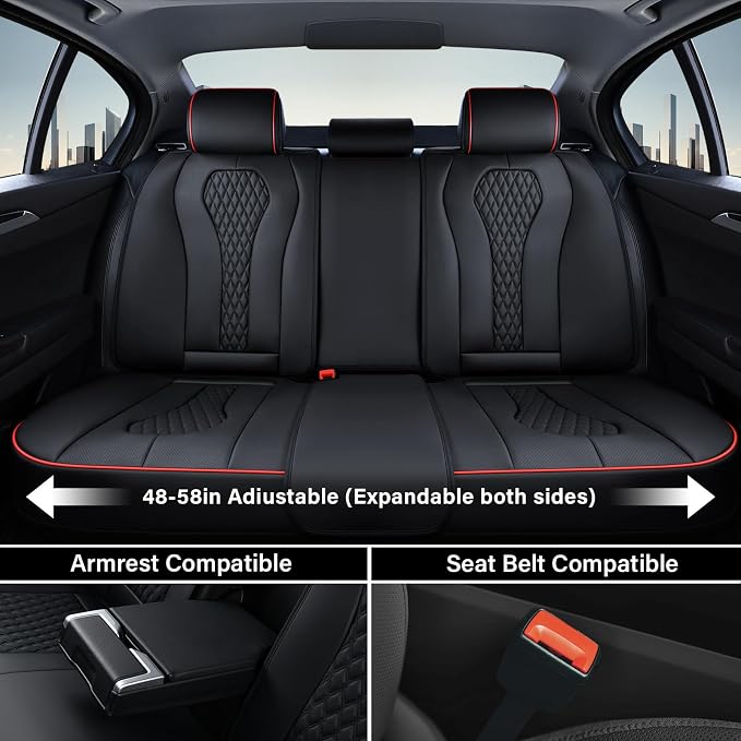 Coverado Car Seat Covers Full Set, Black Seat Covers, Waterproof Car Seat Cover, Car Seat Cushion, Car Seat Covers Front Seats Back Seat Covers, Car Seat Protector Universal Fit Most Cars Red Line - Image 3