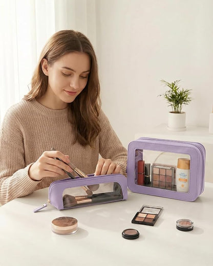 Cute Makeup Bag Travel Toiletry Bag for Women Small Cosmetic Bags Cute PVC Waterproof Makeup Pouch for Purse Makeup Brushes Bag Pencil Case Accessory Bag (Slim, Purple) - Image 4