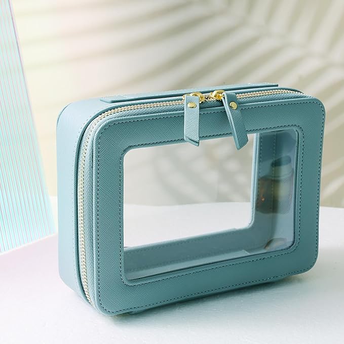 SANHECUN Toiletry bag waterproof cosmetic organizer with handle large opening for travelling (Blue) - Image 2