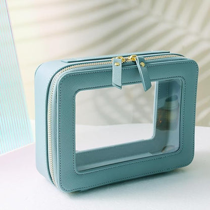 SANHECUN Toiletry bag waterproof cosmetic organizer with handle large opening for travelling (Blue) - Image 2