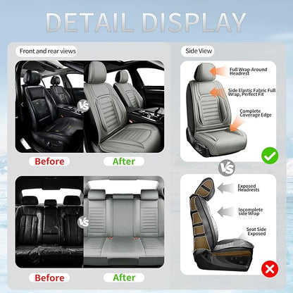 Fit Land Cruiser Car Seat Covers for Toyota Land Cruiser 2000-2025 2026 -Premium Leather, Waterproof，Breathable，All-Weather Seat Cushion Protecto & Airbag Compatible, 2 Front Seat Gray - Image 5