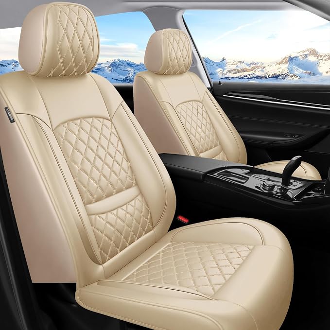 for Subaru Forester 2009-2026 Car Seat Covers, Full Set, Beige | Luxury Full Coverage Leather Seat Protectors, Waterproof Breathable, Non-Slip, Easy to Install, Airbag Compatible, All-Season by Unknown