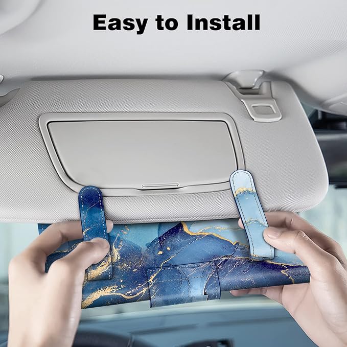 CaseBot Car Visor Tissue Holder, Sun Visor Napkin Holder, Mask Holder, PU Leather Backseat Tissue Box for Truck SUV, Ocean Marble - Image 4