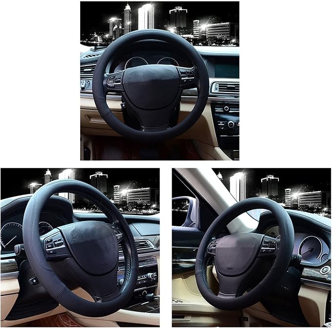 Microfiber Leather Steering Wheel Cover Universal 15 inch (Black) - Image 2
