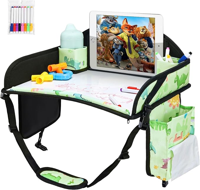 Kids Travel Tray for Toddler Car Seat, Road Trip Activities for Kid | Toddler Car Activities with No-Drop iPad Holder Stand, Roadtrip Essentials with Dry Erase Board & Cooler Cup Holder, 3PC - Image 4