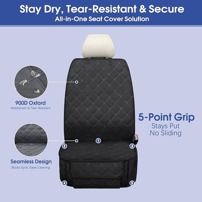 ALLANSING Front Seat Cover for Dogs with Side Flaps, Heavy Duty 900D Waterproof Seat Protector, Protects from Dirt & Scratches, for Pets & Daily Use, Fits Cars SUV Trucks Minivans (1-Pack) - Image 3
