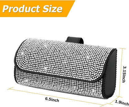 Osilly Bling Car Sunglass Holder for Sun Visor, Sparkling Crystal Leather Automotive Eyeglasses Mount Clip Organizer with Hidden Magnetic Closure for Men Women, Universal for SUV Truck Van（White） - Image 2