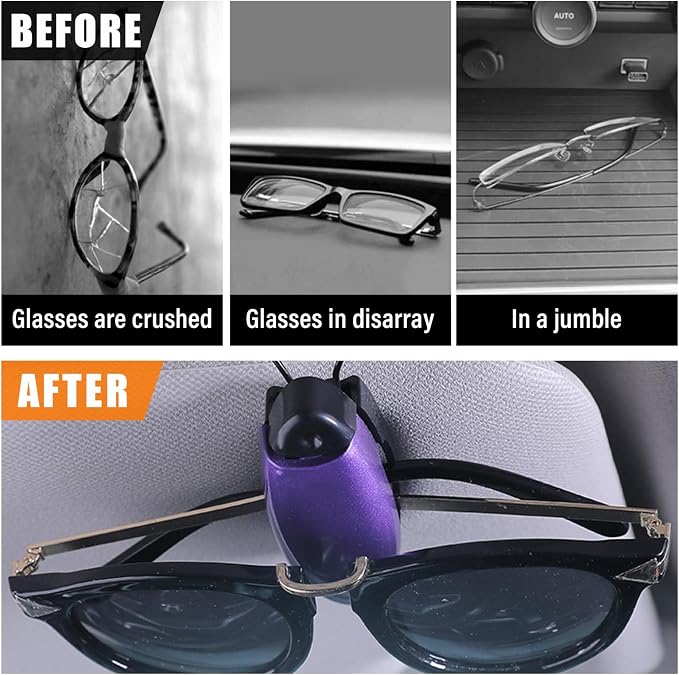 Kewucn 2 PCS Car Sunglasses Holders, Eyeglasses Glasses Hanger Clip for Car Sun Visor, Sunglasses Mount Ticket Card Clip, Universal Auto Visor Accessories for Different Size Eyeglasses (Purple) - Image 4