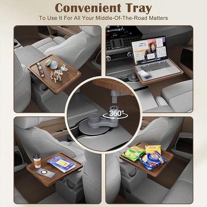 Car Tray & Car Desk for Laptop, 360° Rotating Wood Cup Holder Food Table | Anti-slip silicone mat included, Fits 2.75"-3.93" round cup holders, Compatible with Tesla Model Y/3/S & Most Vehicle - Image 6
