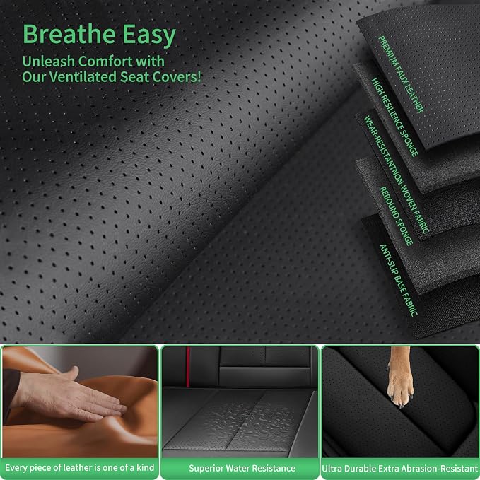 Fit Altima Car Seat Covers for Nissan Altima 2010-2024 2025 2026 -Upgraded Premium Waterproof & Breathable Leather,Airbag Compatible,All-Weather Seat Cushion Protector,2 Front/Black-Red - Image 6