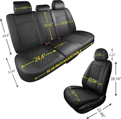 Black Thick Nappa Leather 3D Contoured Automotive Car Seat Covers Full Set | Univerasal Fit,Lumbar Support,3D Contoured,Semi Coverage,Waterproof,ThickTexture,for most Suvs Trucks Sedans - Image 6
