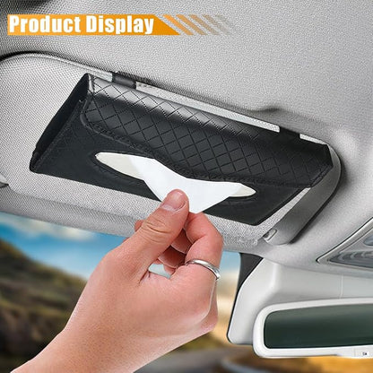 Car Tissue Holder, PU Leather Auto Napkin Holder for Visor & Backseat, Automotive Mask Organizer Case to Keep Vehicle Tidy, Universal Interior Accessories for Sedan Truck SUV (Black) - Image 5