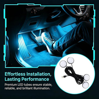 Car Interior LED Light, 4-in-1 USB Port Vehicle Under Dash Ambient Neon Lighting Decoration, Automotive Inside Foot Well Atmosphere Lamp, Universal Fit (Ice Blue) - Image 6