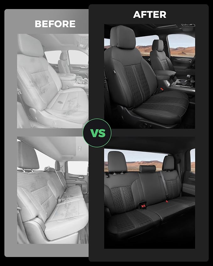 RIDEPOSH Custom Fit Seat Covers for Silverado/Sierra 1500 2019-2026 CrewCab | Fits 2500/3500HD 2020-2026, no Rear Armrest/Seatback Storage, Faux leather, Protective, Scratch-resistant, Easy-clean - Image 7