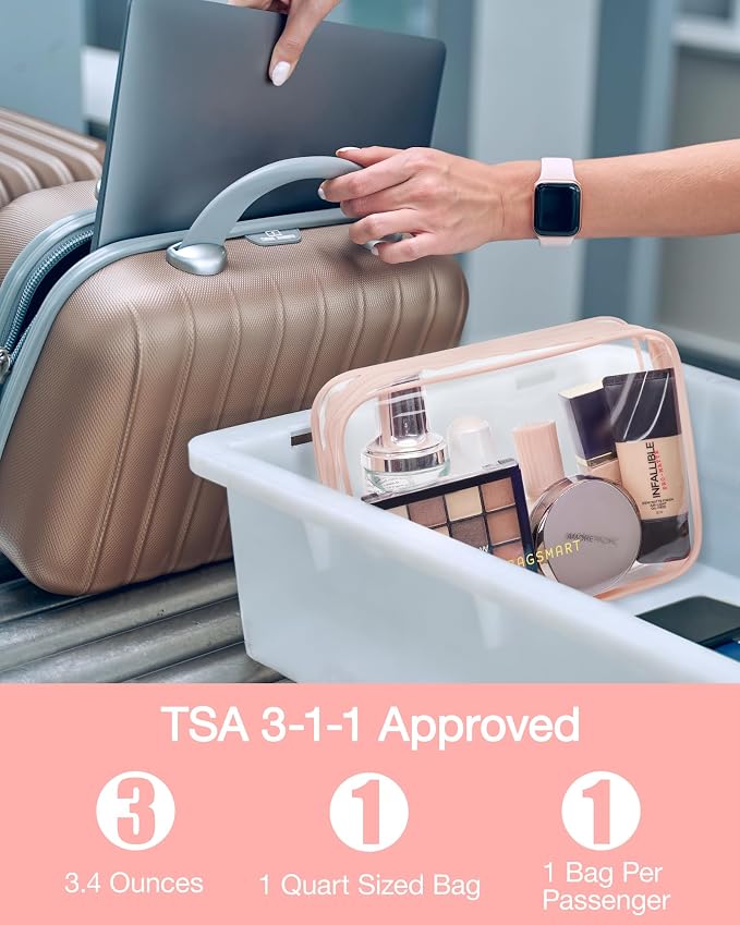BAGSMART Clear Toiletry Bag 2-Pack TSA Approved Water-Repellent, Nude Pink | Carry on Travel Accessories Bag, Airport Airline Quart Size Bags for Women Men, Makeup Cosmetic Bag - Image 3