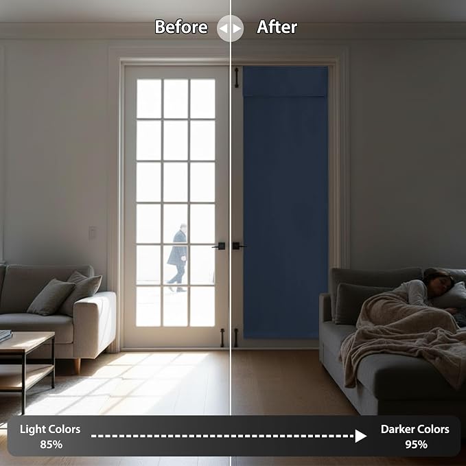 RYB HOME Blackout Door Curtain for Patio Front Tricia French Door Window | Thermal Insulated, Self Adhesive, Privacy, For Patio Kitchen Front Entry Front Back Door Glass Window, W30 x L69, 1 Panel - Image 5