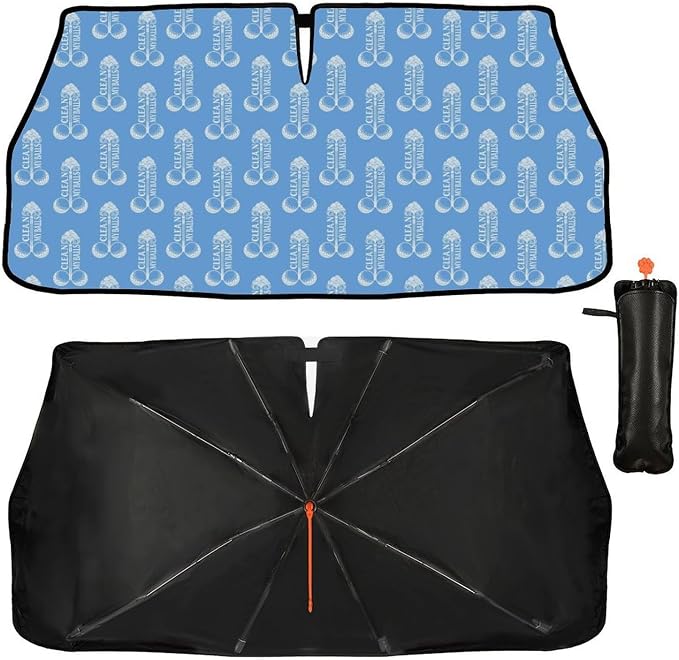 Socira Clean Funny My Balls Car Windshield Sunshade Umbrella Car Foldable Umbrella Sunshade for Front Window UV Reflector Auto Windshield Umbrella Sun Shades Cover for Most Vehicles 57'' X 30'' by Socira