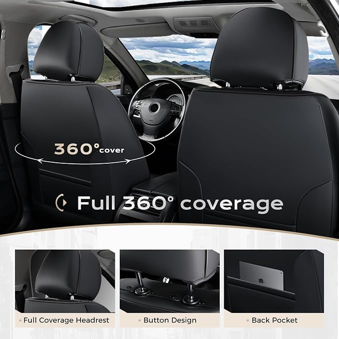 Coverado Car Seat Covers Front Seats, 2 Pack Nappa Leather Seat Covers for Cars, Waterproof Car Seat Protector with Lumbar Support, Front Seat Covers Universal Fit for Most Cars (Black&Purple) - Image 2