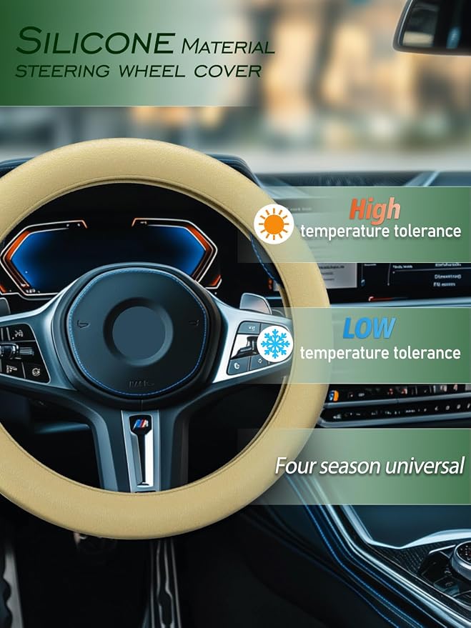 LRITER Car Steering Wheel Cover, Non-Slip Silicone Material, Champagne | Multiple Color Choices, Universal Auto Parts Steering Wheel Cover, Suitable for Most Cars - Image 3