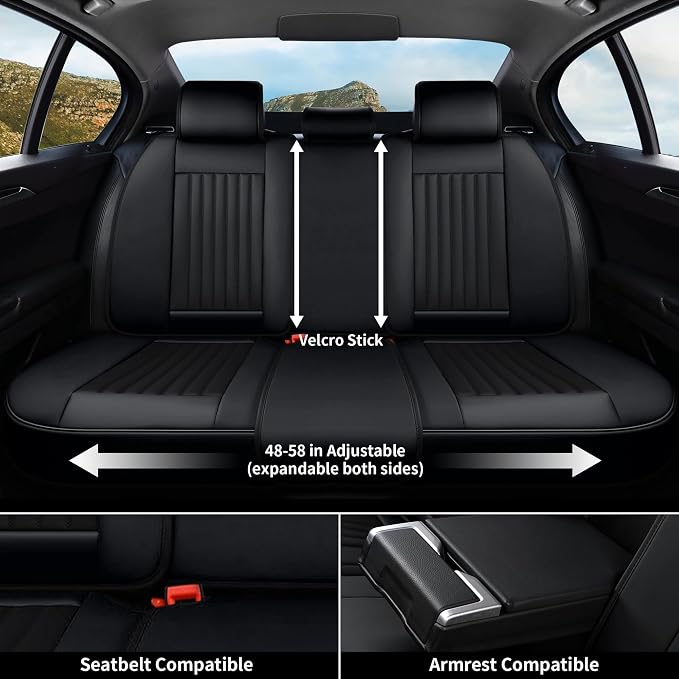 Coverado Car Seat Covers Full Set, Seat Covers for Cars, Black Car Seat Cover, Car Seat Protector, Nappa Leather Car Seat Cushion, Waterproof Car Seat Covers Front Seats and Back Fit for Most Cars - Image 6