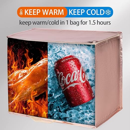 Bodaon 2-Pack Insulated Reusable Grocery Shopping Bag with Zippered Top, X-Large Frozen Foods Cold, Cooler Shopping Accessories, Insullated Bags, Insulated Food/Pizza Delivery Bag, Gold | Secure Zippered Top, Keep Frozen Foods Cold, Cooler Shopping Acc... - Image 3