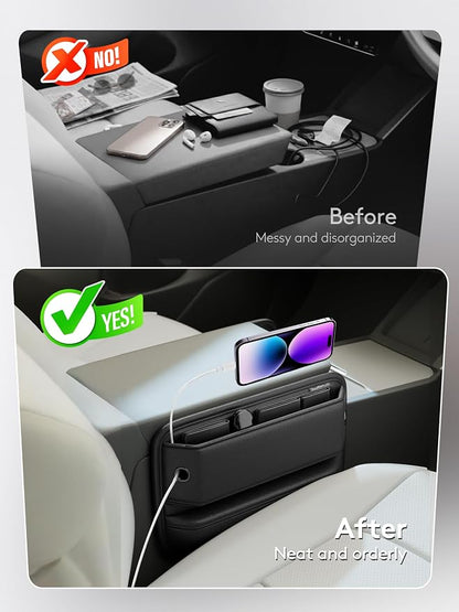 Car Seat Gap Filler Organizer with Sun Visor Organizer | PU Leather Seat Gap Filler for Phone, Keys, Cards & Sunglasses, Front Seat Storage Side Pocket for Cars SUVs Trucks - Image 4