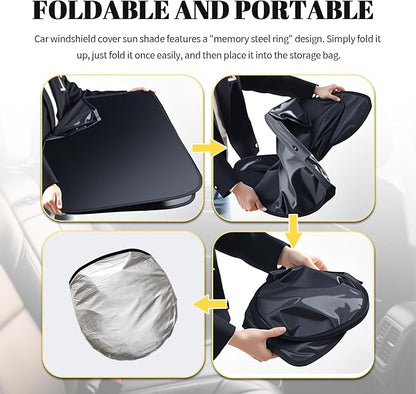 2026 New Thickened Car Windshield Sun Shade Foldable with Beige Checkered Design,Car Sun Shade Windshield with Storage Bag for Interior Cool,59"×31" Suns Shades for Cars Windshields - Image 5