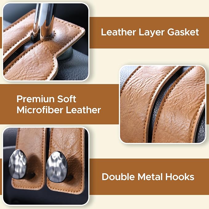 Leather Car Purse Hook for Headrest, 2 Pack (Brown-Black) | Twin Hooks Headrest Hangers, 2/4 Pack, No-Slip, Scratch-Proof, Holds Purses, Backpacks, Grocery Bags, Car Organizer Gift - Image 6